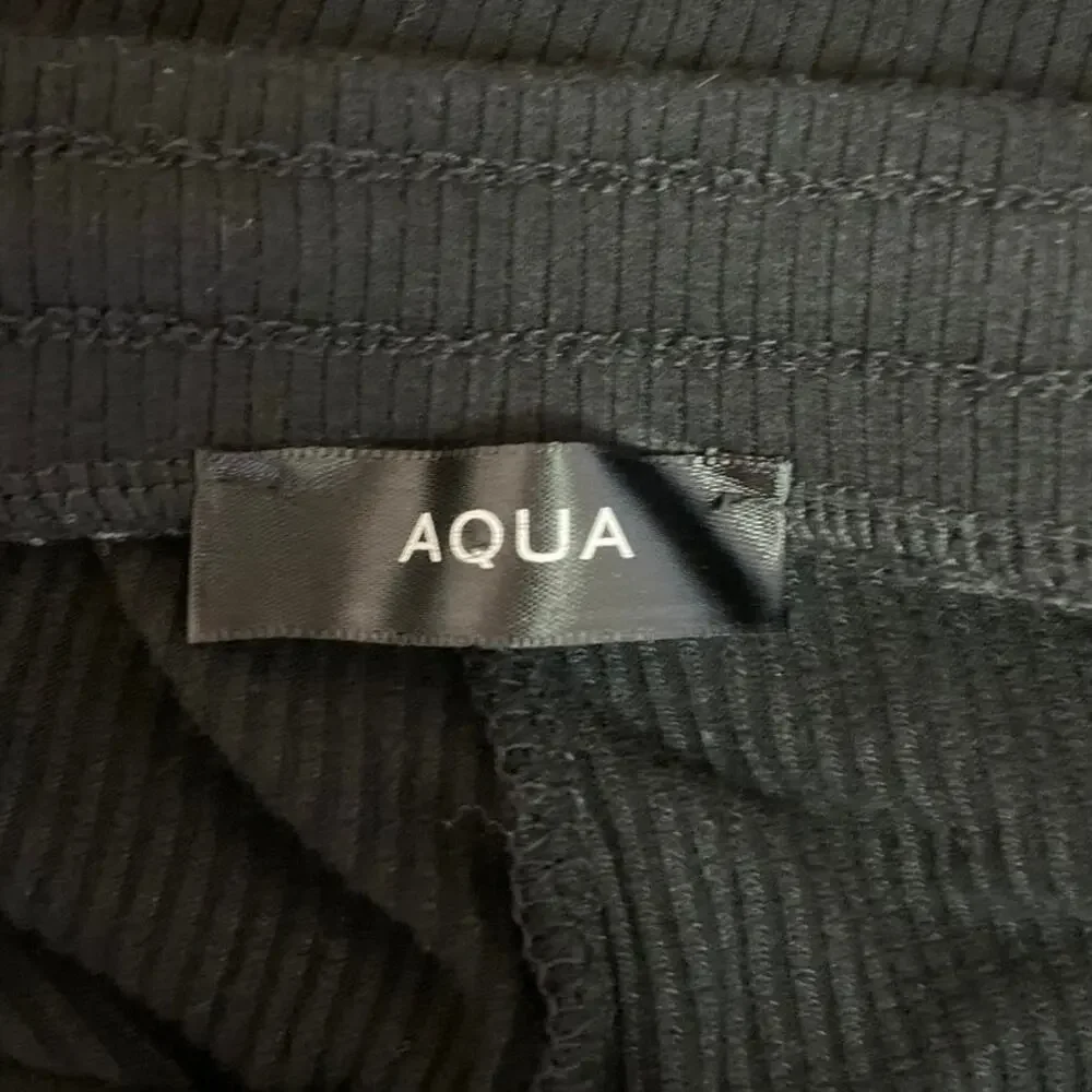 Aqua Black Ribbed Mid Rise Drawstring Cropped Relaxed Lounge Sweat Pants Size S